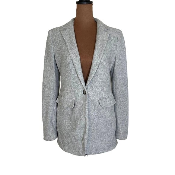 Loft Herringbone Dove Grey Longline Cotton Classic Blazer 2 - Picture 1 of 9